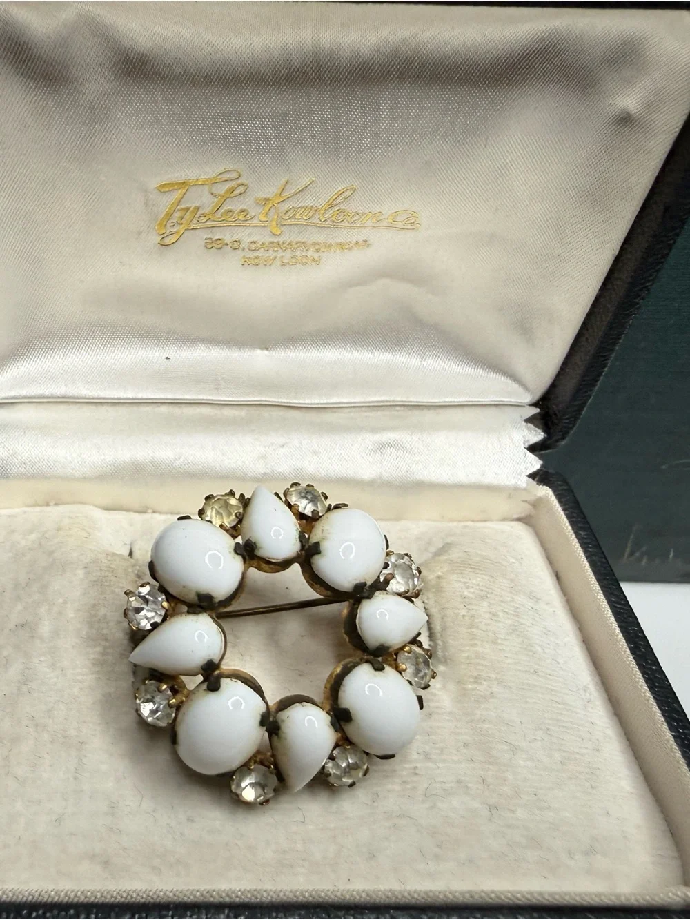 Vintage Clear & White Rhinestone Brooch Made in Austria